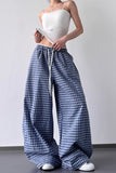 Wide-Leg Gingham Casual Pants