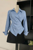 Striped Wrap Button-Up Blouse