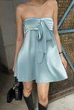 Strapless Tie-Front Casual Dress