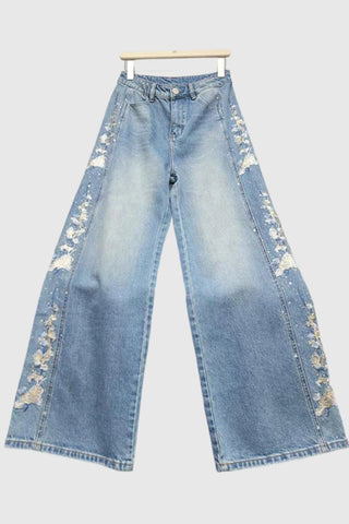 Floral Wide Leg Denim Pants