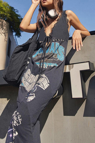 Graphic Patchwork Sleeveless Casual Dress
