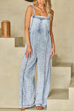 Exposed Seam Wide Leg Denim Overall