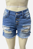 Distressed Button-Front Denim Shorts