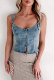 Zip-Front Denim Corset Top