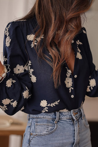 Floral Detail Button-Up Blouse