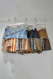 Denim and Plaid Layered Mini Skirt