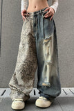 Distressed Patchwork Wide-Leg Jeans