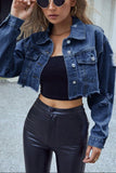Cropped Button-Front Denim Jacket