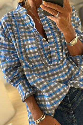 Plaid Button-Front Blouse