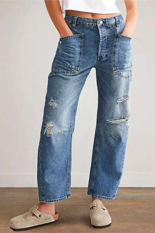 Distressed Straight-Leg Jeans