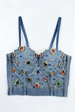 Embellished Denim Bustier Top