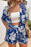 Printed Open Front Shirt and Shorts Set