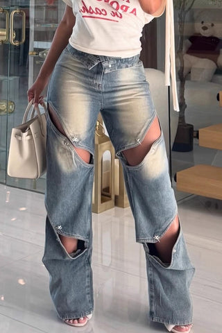 Cutout Straight-Leg Jeans