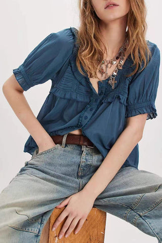 Ruffled Button-Front Blouse