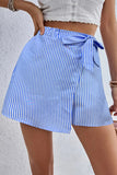Striped Wrap Skort with Bow Detail