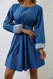 Elegant Denim Dress with Lace Cuffs
