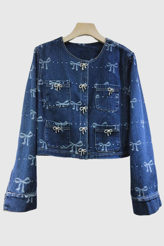 Bow-Accent Denim Jacket