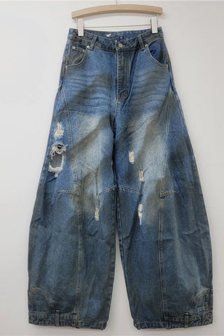 Distressed Wide-Leg Denim Jeans