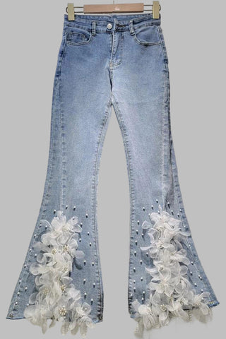 Floral Embellished Flare Jeans