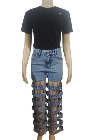 Lattice Cutout Denim Jeans