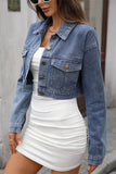 Cropped Denim Jacket with Button Detail