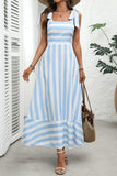 Striped Tie-Shoulder Casual Dress
