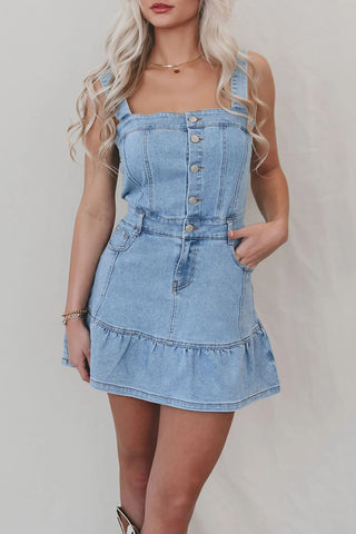 Button-Front Casual Denim Dress