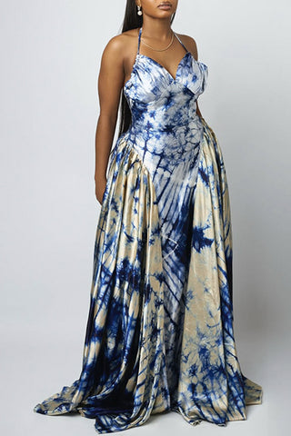 Tie-Dye Halter Evening Dress
