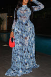 Long-Sleeve Printed Maxi Dress