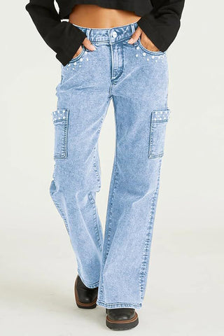 Embellished Straight-Leg Cargo Jeans