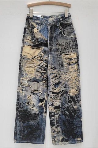 Distressed Straight-Leg Jeans