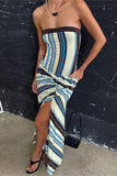 Strapless Striped Maxi Dress