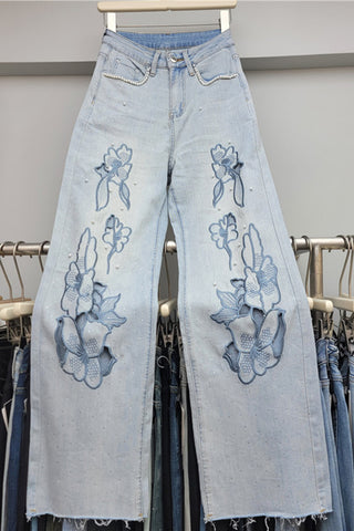 Floral Embellished Wide Leg Jeans