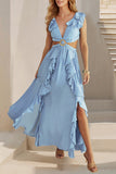 Ruffle Wrap Belted Maxi Dress