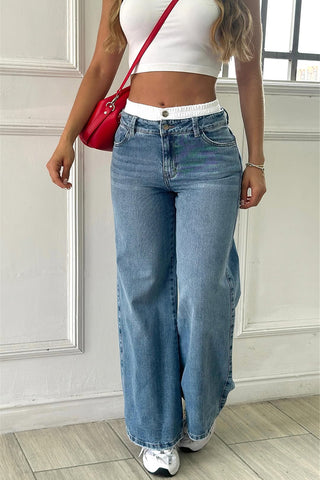 High-Waisted Wide Leg Denim Jeans