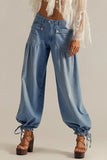 Elastic-Cuff Straight Denim Jeans
