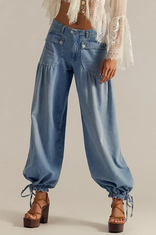 Elastic-Cuff Straight Denim Jeans