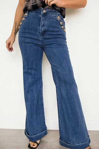 Button Detail Flare Jeans