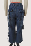 Stylish Wide-Leg Denim Cargo Pants