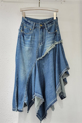 Asymmetrical Hem Denim Skirt