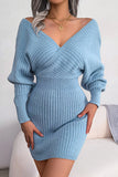 Ribbed V-Neck Knit Dress