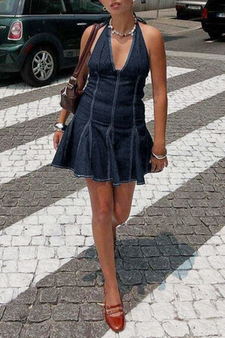 Halter Neck Denim Dress