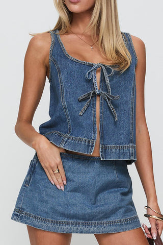 Tie-Front Suit Set Skirt and Top Combo
