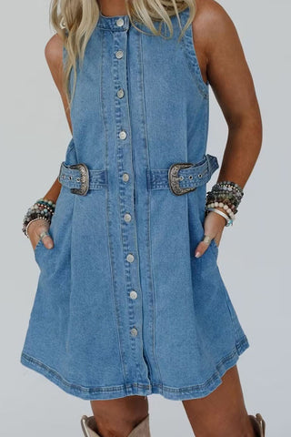 Buttoned Denim Skater Dress