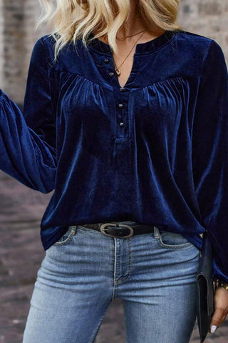 Button-Detail Gathered Blouse