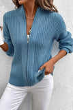 Zip-Front Ribbed Cardigan