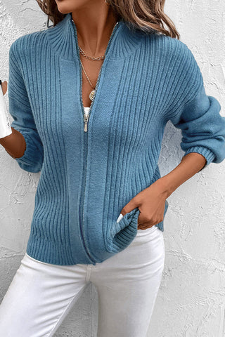 Zip-Front Ribbed Cardigan