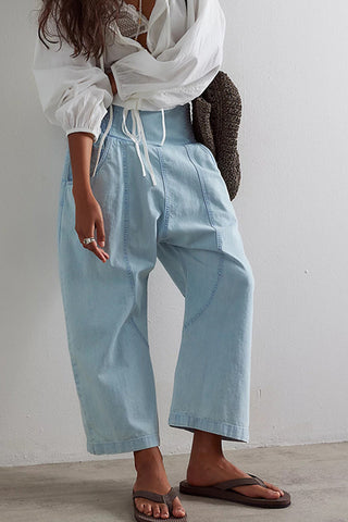Relaxed-Fit Tie-Waist Denim Pants