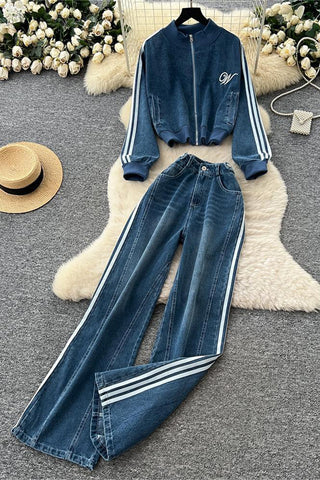 Zip-Up Striped Pants Set