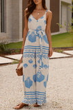 Sleeveless Patterned Jumpsuit with Belt
